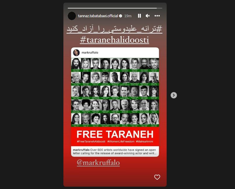 میانجیگری خاص طناز طباطبایی برای آزادی ترانه علیدوستی