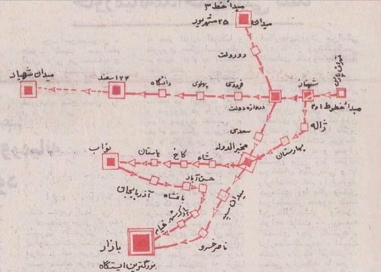 در اولین نقشه مترو تهران سه خط بود.