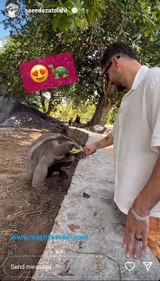 عکس/ دوستی باورنکردنی سعید عزت اللهی با یک لاک پشت پیر!