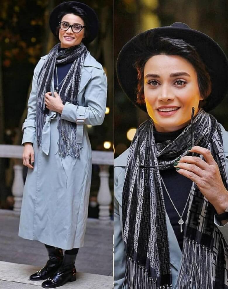 تینا آخوندتبار با پالتو و کلاه شاپو تیپ مردانه زد.